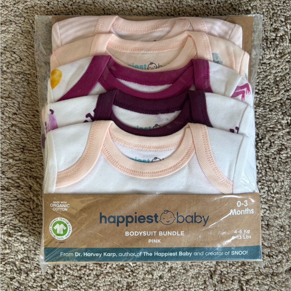Happiest Baby Pink and Purple Bodysuit Bundle 0-3mo months Snoo onesies NWT